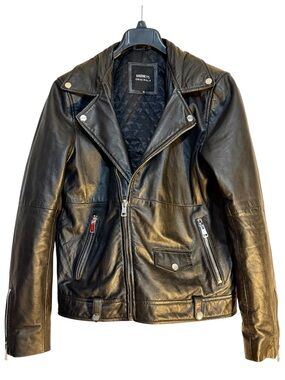 Barneys Originals Classic Men’s Real Leather Biker Moto Jacket Sz Medium Black